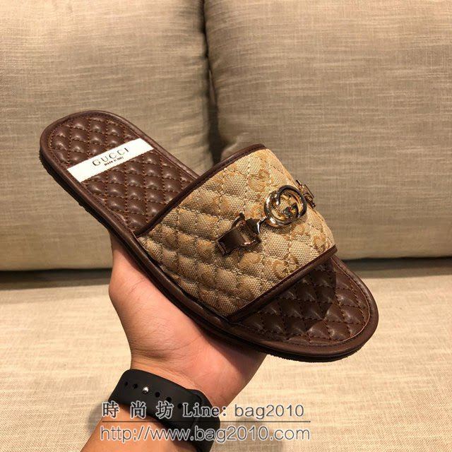 GUCCI男鞋 古馳專櫃原版拖鞋 小牛皮雙G壓花格紋 Gucci爆款男士拖鞋  hdnx1275